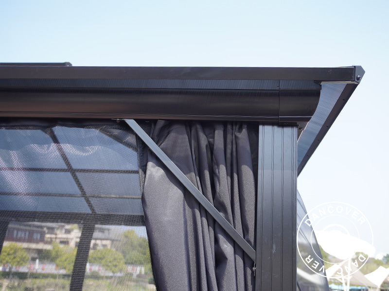 Paviljong Santa Ana m/gardiner og myggnetting, 3,65x6m, Svart