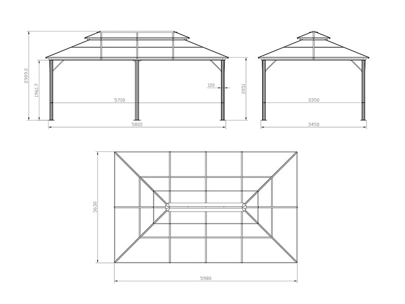 Paviljong Santa Ana m/gardiner og myggnetting, 3,65x6m, Svart