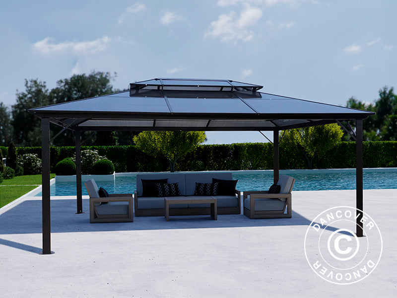 Paviljong Santa Ana m/gardiner og myggnetting, 3,65x4,85m, Svart