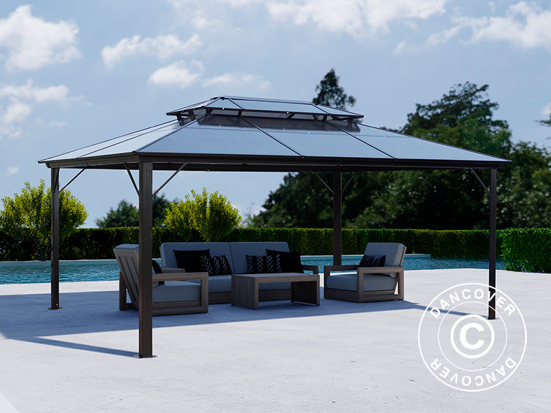 Paviljong Santa Ana m/gardiner og myggnetting, 3,65x4,85m, Svart