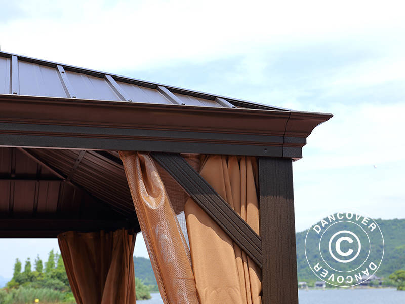 Paviljong Santa Fe m/gardiner og myggnetting, 3x3,65m, Brun