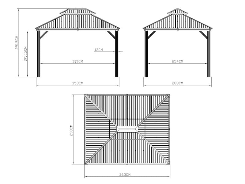 Paviljong Santa Fe m/gardiner og myggnetting, 3x3,65m, Brun