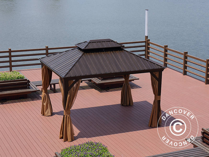 Paviljong Santa Fe m/gardiner og myggnetting, 3x3,65m, Brun