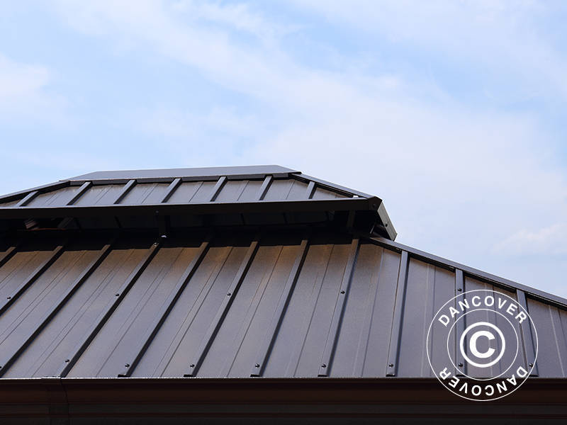 Paviljong Santa Fe m/gardiner og myggnetting, 3x3,65m, Brun