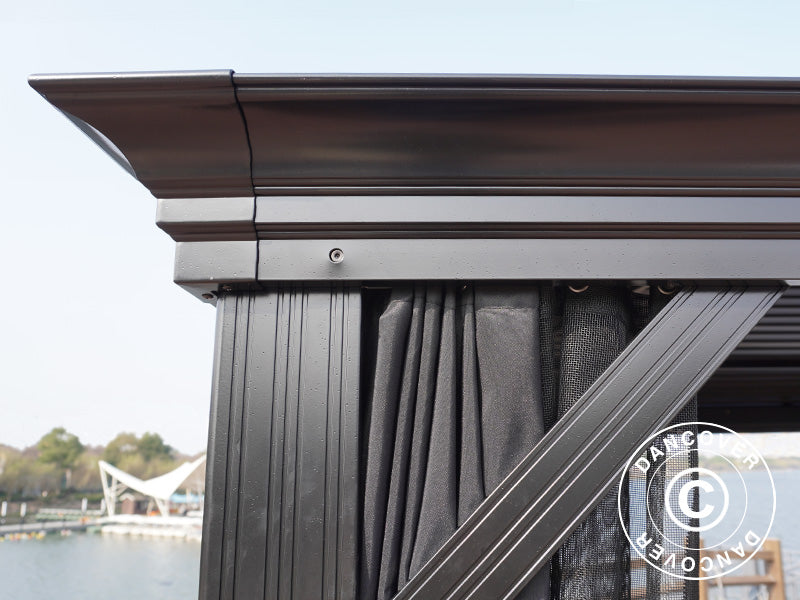 Paviljong San Bruno m/gardiner og myggnetting, 3x3m, Svart