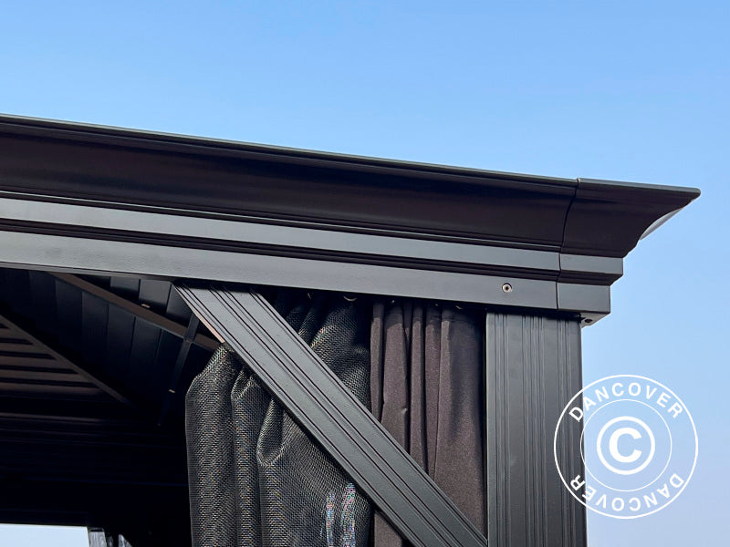 Paviljong San Bruno m/gardiner og myggnetting, 3x3m, Svart