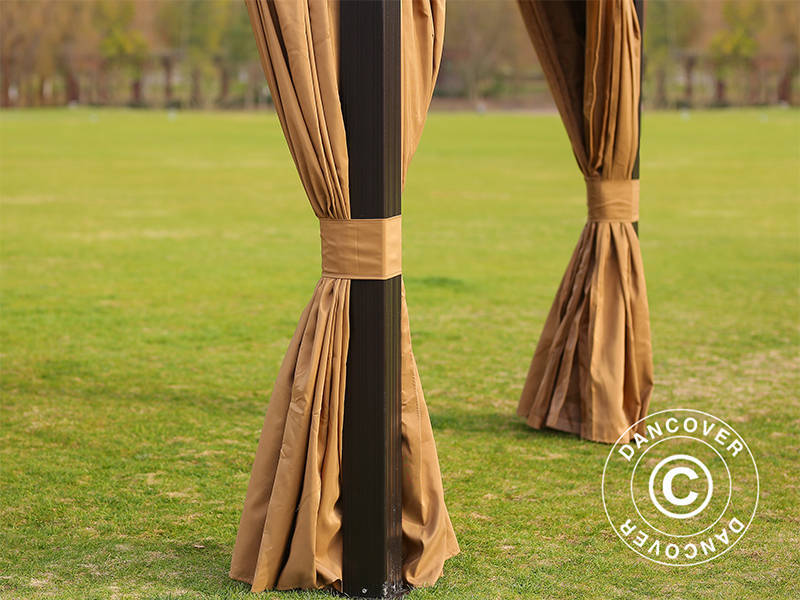 Paviljong San Bruno m/gardiner og myggnetting, 3x4m, Brun