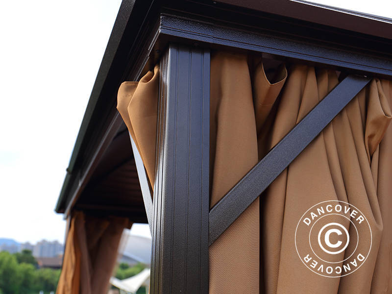 Paviljong San Jose m/gardiner og myggnetting, 3x4m, Brun