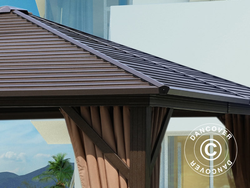 Paviljong San Luis m/gardiner og myggnetting, 3x3m, Brun