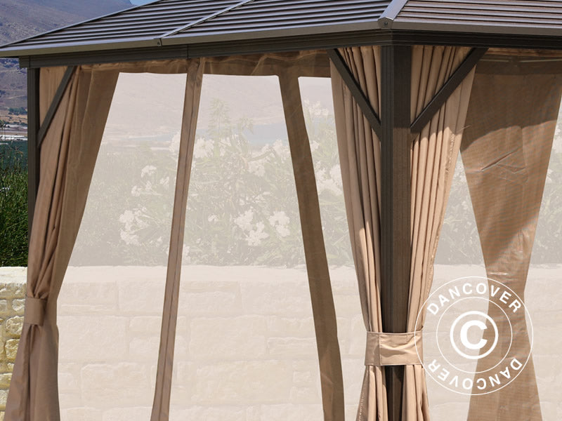 Paviljong San Luis m/gardiner og myggnetting, 3x3m, Brun