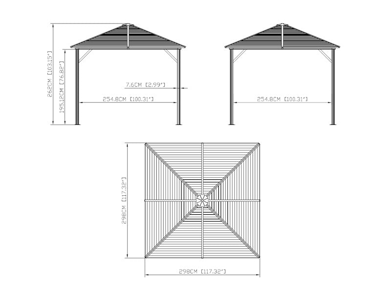 Paviljong San Luis m/gardiner og myggnetting, 3x3m, Svart
