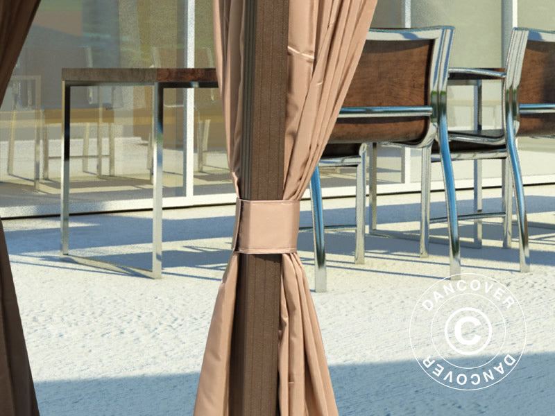 Paviljong San Luis m/gardiner og myggnetting, 3x4m, Brun