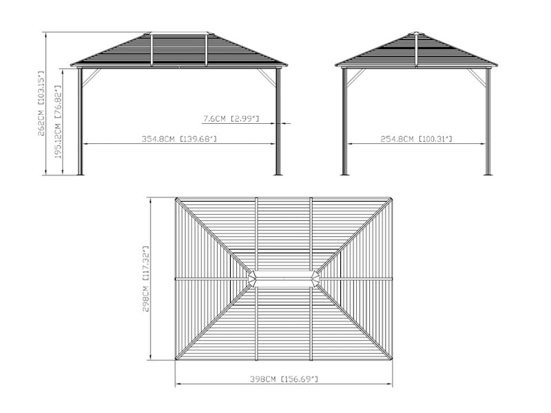 Paviljong San Luis m/gardiner og myggnetting, 3x4m, Brun
