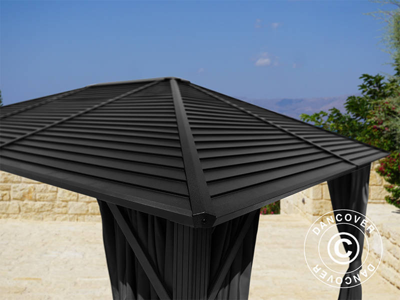 Paviljong San Luis m/gardiner og myggnetting, 3x4m, Svart BARE 4 STK. IGJEN