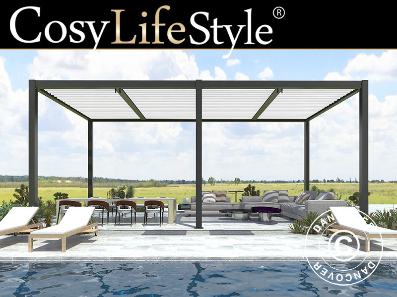Bioklimatisk pergola paviljong San Pablo Alu+, 4x5,8m, Svart/Hvit