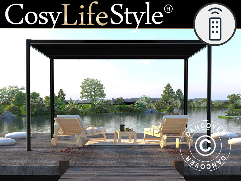 Pergola paviljong San Fernando, 4x3m, Svart/Mørkegrå