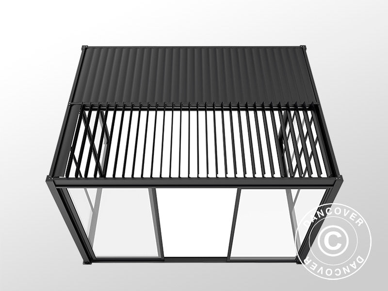 Bioklimatisk pergola-paviljong San Pablo Alu+ m/skyvedører, 3x4m, Svart