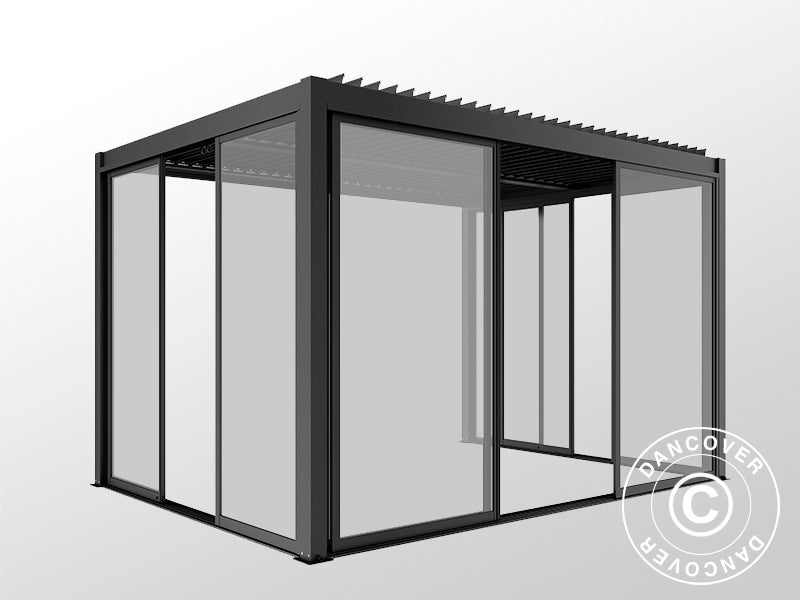 Bioklimatisk pergola-paviljong San Pablo Alu+ m/skyvedører, 4x4m, Svart