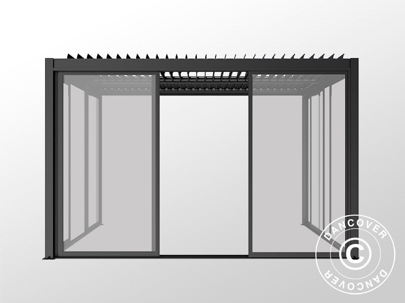 Bioklimatisk pergola-paviljong San Pablo Alu+ m/skyvedører, 4x4m, Svart