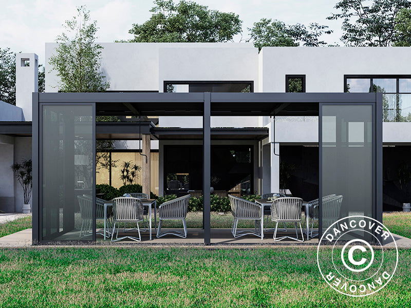 Bioklimatisk pergola-paviljong San Pablo Alu+ m/skyvedører, 3x5,8m, Svart