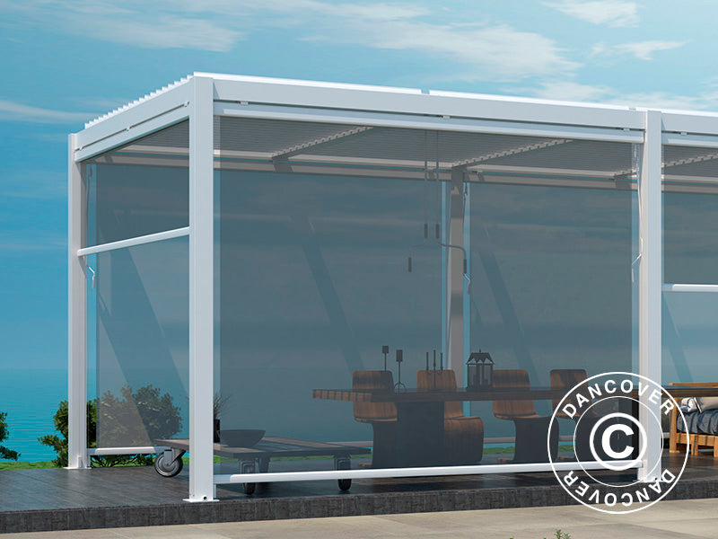 Bioklimatisk pergola-paviljong San Pablo Alu+, 3x5,8m med 6 sidevegger, Hvit