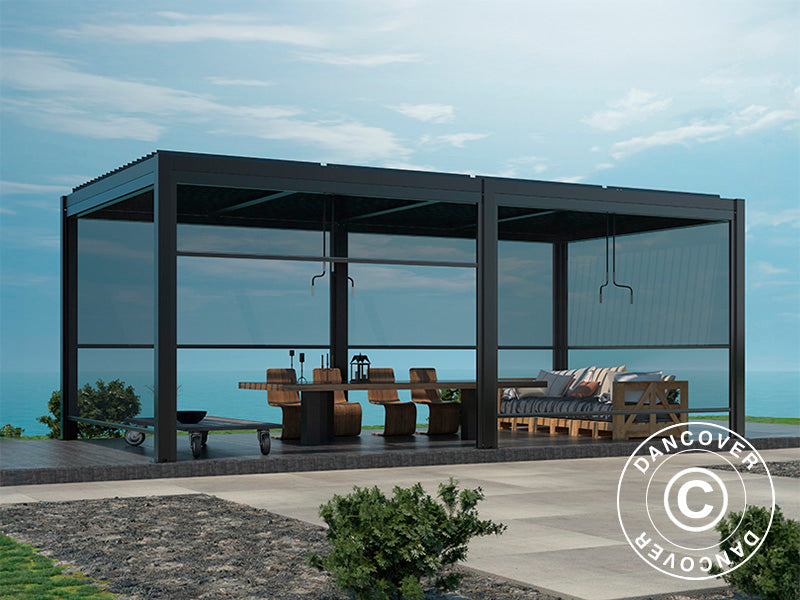 Bioklimatisk paviljong San Pablo Alu+, 3x5,8m med 6 elektriske sidevegger, Svart