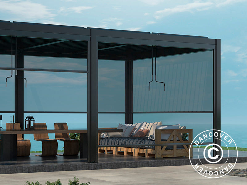 Bioklimatisk paviljong San Pablo Alu+, 3x5,8m med 6 elektriske sidevegger, Svart