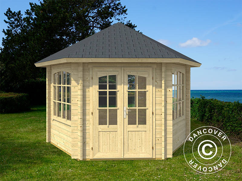 Paviljong i tre Alicante, sekskantet 3,5x3,03x3,07m, 44mm, Naturlig