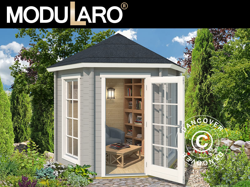 Paviljong i tre Lausanne, sekskantet 2,8x2,42x2,89m, 44mm, Lysegrå