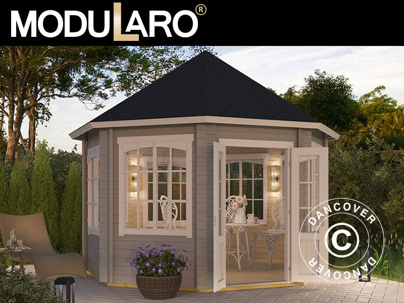 Paviljong i tre Lorraine, åttekantet 3,47x3,47x3,45m, 44mm, Lysegrå