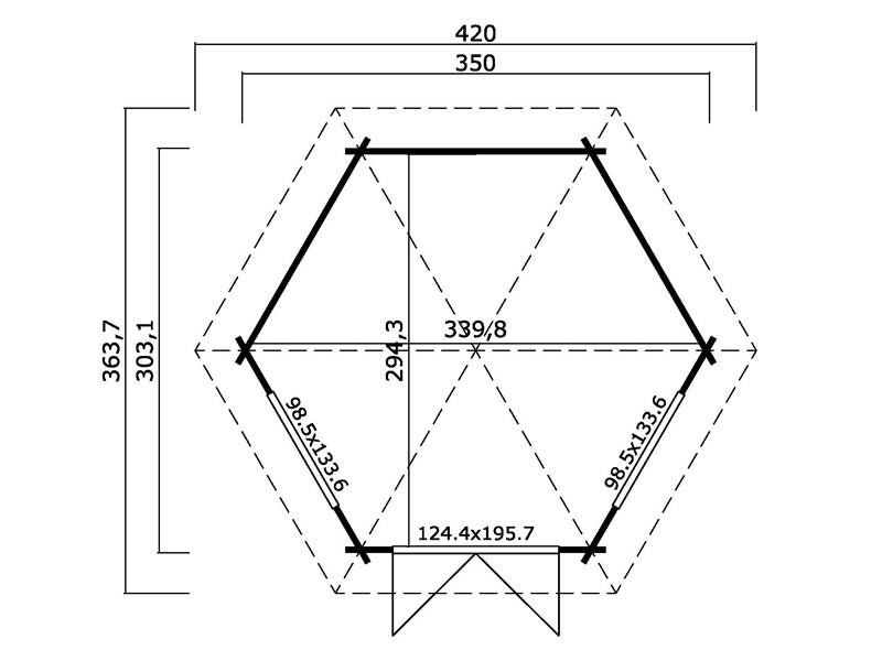 Paviljong i tre Provence, sekskantet 3,5x3,03x3,18m, 44mm, Mørkegrå