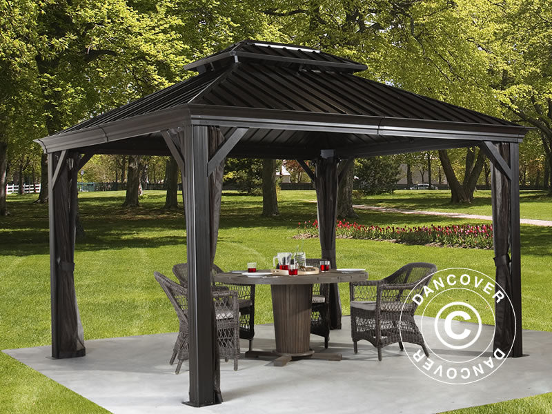 Paviljong Messina m/gardiner og myggnetting, 4,23x2,98x2,92m, 12,6m², Antrasitt