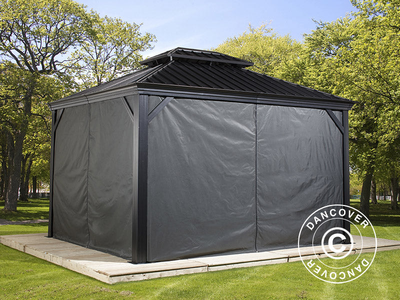 Paviljong Messina m/gardiner og myggnetting, 4,23x2,98x2,92m, 12,6m², Antrasitt