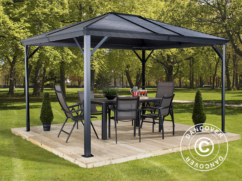 Paviljong Ventura m/gardiner og myggnetting, 4,23x2,96x2,61m, 12,5m², Antrasitt