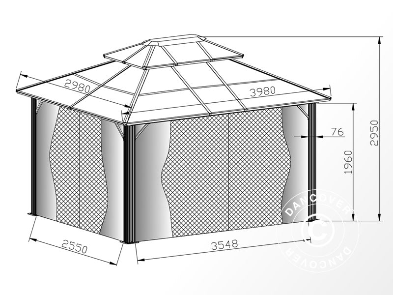 Paviljong Santa Ana m/gardiner og myggnetting, 3x4m, Svart