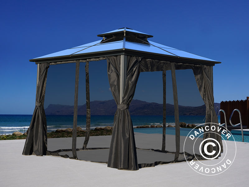 Paviljong Santa Ana m/gardiner og myggnetting, 3x3m, Svart