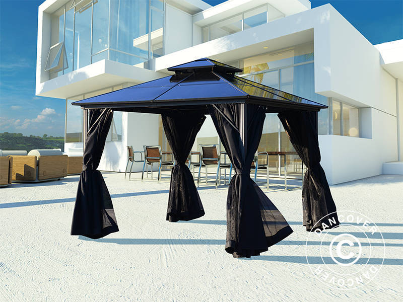 Paviljong Santa Ana m/gardiner og myggnetting, 3x3m, Svart