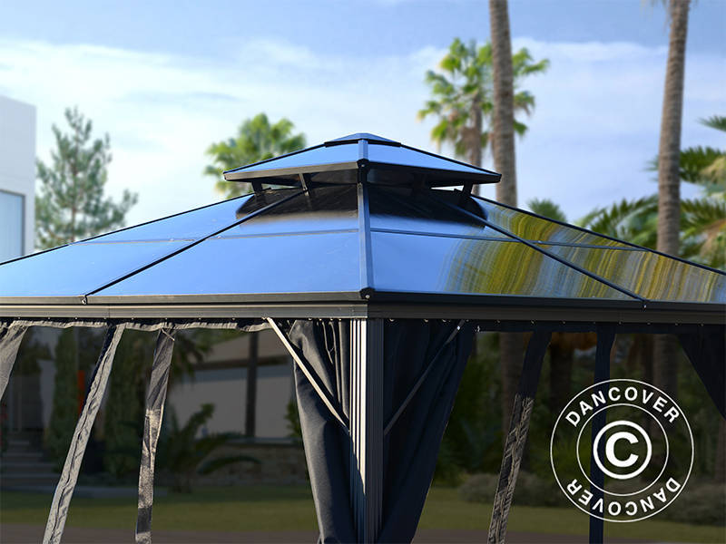 Paviljong Santa Ana m/gardiner og myggnetting, 3x3m, Svart