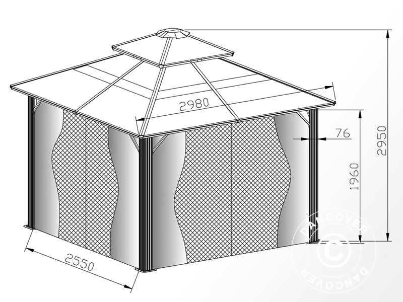 Paviljong Santa Ana m/gardiner og myggnetting, 3x3m, Svart