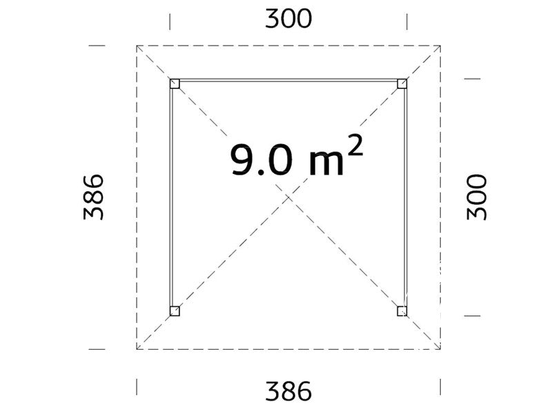 Paviljong i tre m/tregulv, 3x3x3,23m, 9m², Naturlig