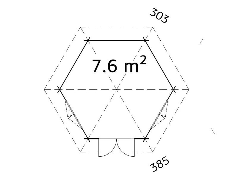 Paviljong i tre m/gulv, 3,03x3,03x3,36m, 7,6m², Naturlig