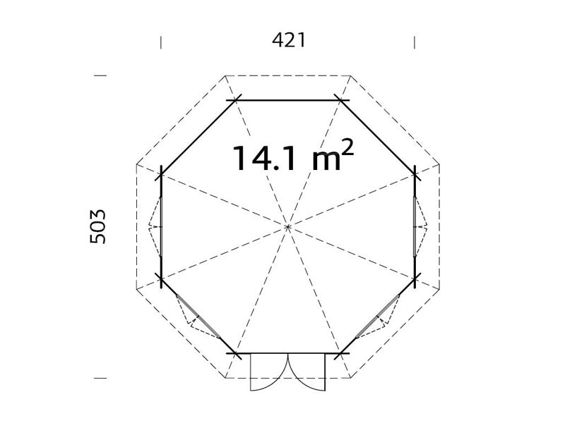 Paviljong i tre m/gulv, 4,21x4,21x3,71m, 14,1m², Naturlig