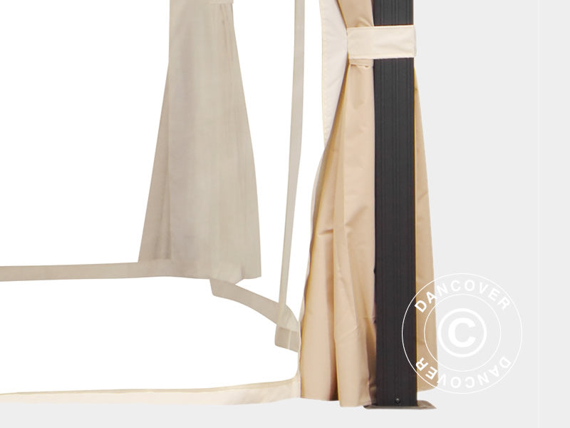 Paviljong San Bernardino m/gardiner og myggnetting, 3,65x4,85m, Svart/Beige