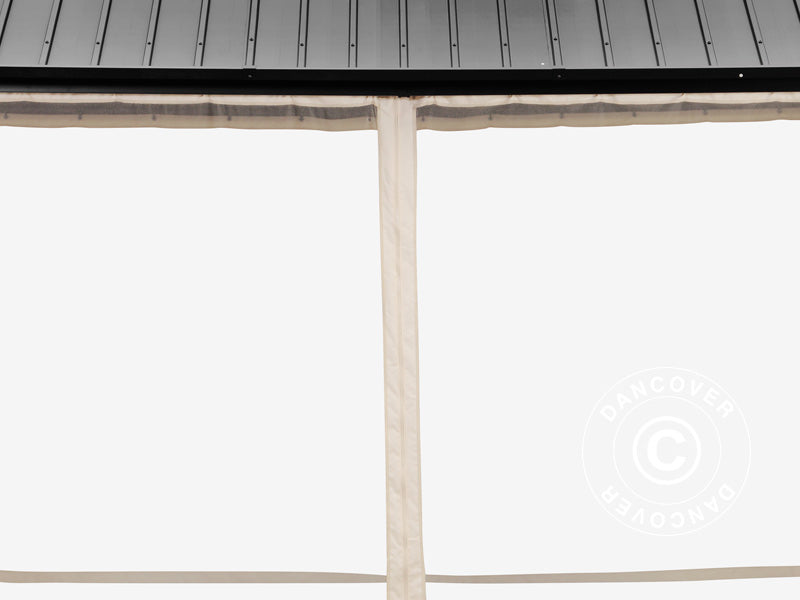 Paviljong San Bernardino m/gardiner og myggnetting, 3,65x4,85m, Svart/Beige