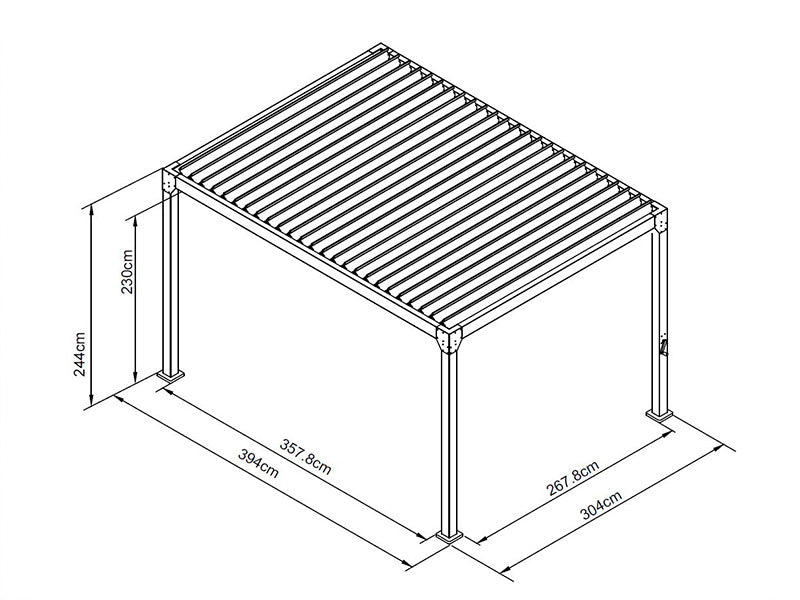 Bioklimatisk pergola-paviljong Monterey, 3x4m, m/gardiner og myggnett, Svart