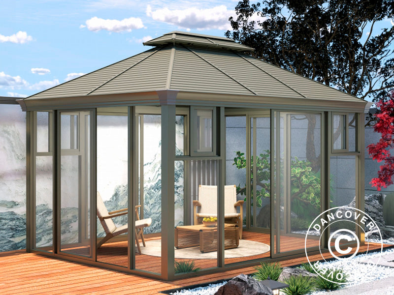 Paviljong San Bruno m/sidevegger av polykarbonat, 3x4m, Messing