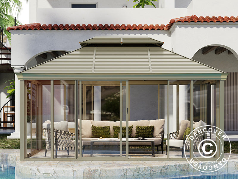 Paviljong San Bruno m/sidevegger av polykarbonat, 3,6x5m, Messing