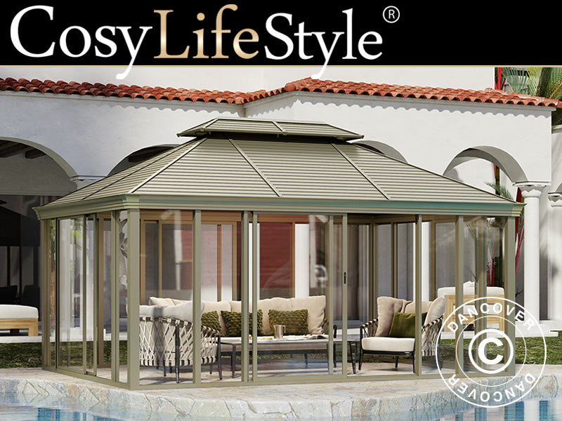 Paviljong San Bruno m/sidevegger av polykarbonat, 3,6x5m, Messing