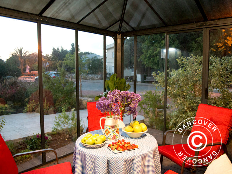 Oransjeri, paviljong LEDRO, 8,7m², Palram/Canopia, 2,95x2,95x2,76m, Grå