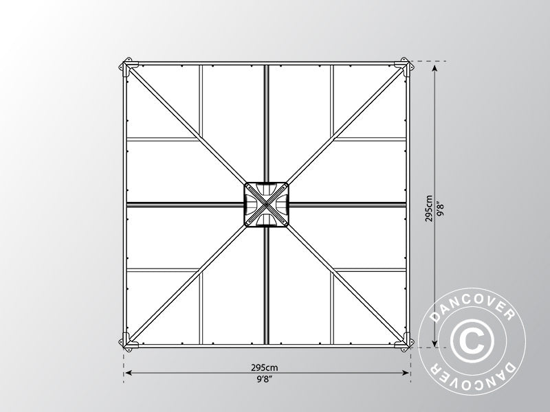 Oransjeri, paviljong LEDRO, 8,7m², Palram/Canopia, 2,95x2,95x2,76m, Grå